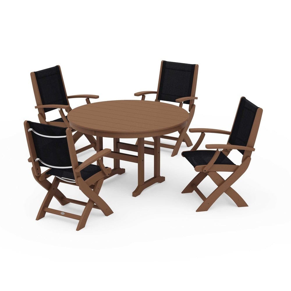 POLYWOOD® - Coastal Folding Chair 5-Piece Round Dining Set - PWS1357