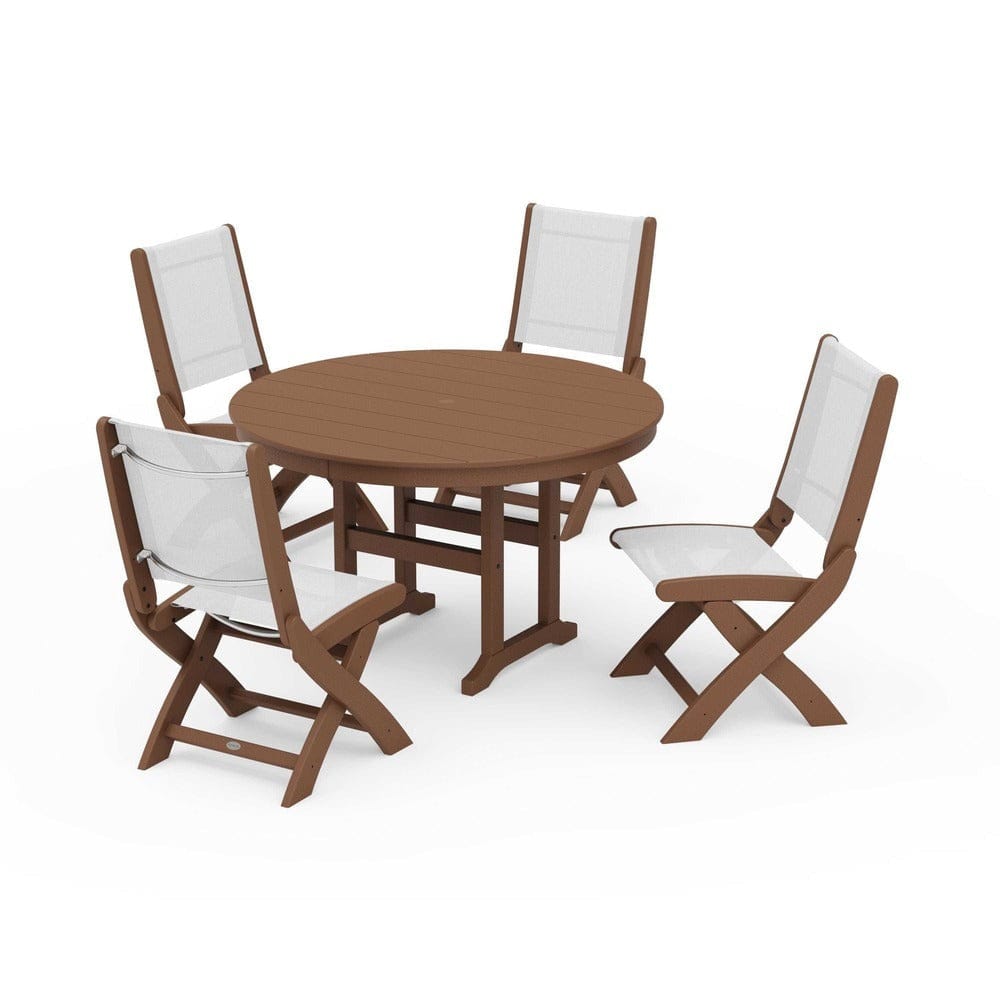 POLYWOOD® - Coastal Folding Side Chair 5-Piece Round Dining Set - PWS1358 Outdoor Furniture POLYWOOD®