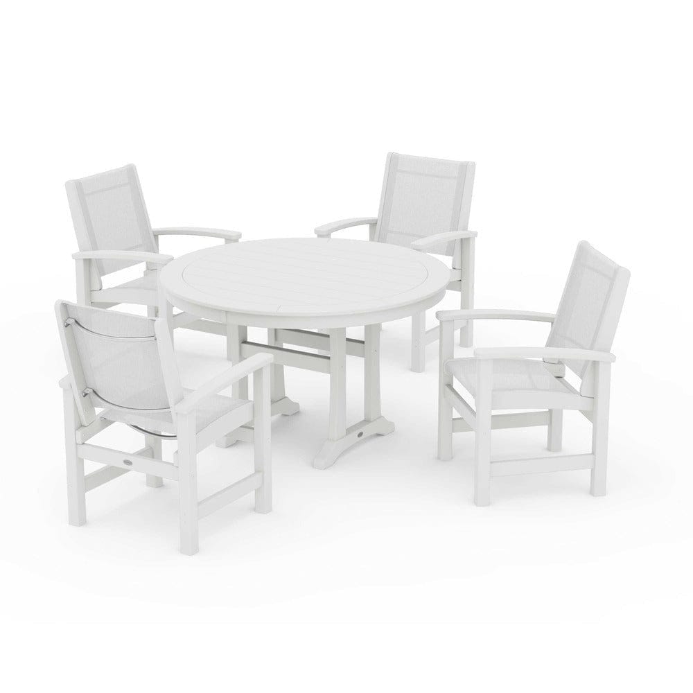 POLYWOOD® - Coastal 5-Piece Round Dining Set with Trestle Legs - PWS1119 Outdoor Furniture POLYWOOD®
