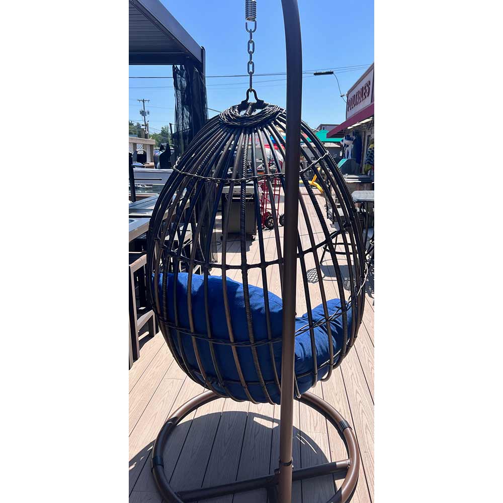 Atlas - Florence Egg Swing Chair With Stand & Navy Cushion Egg Chair Atlas Patio Furniture
