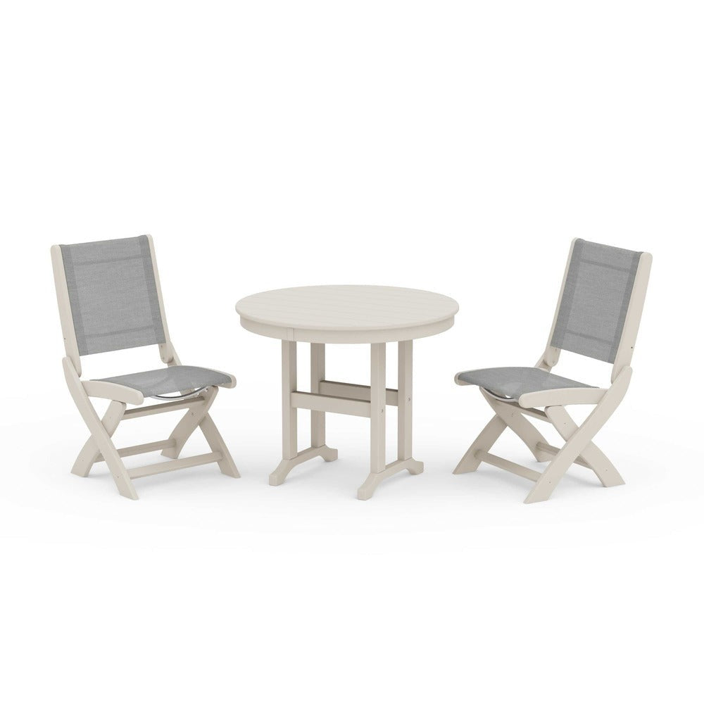 POLYWOOD® - Coastal Folding Side Chair 3-Piece Round Dining Set - PWS1329