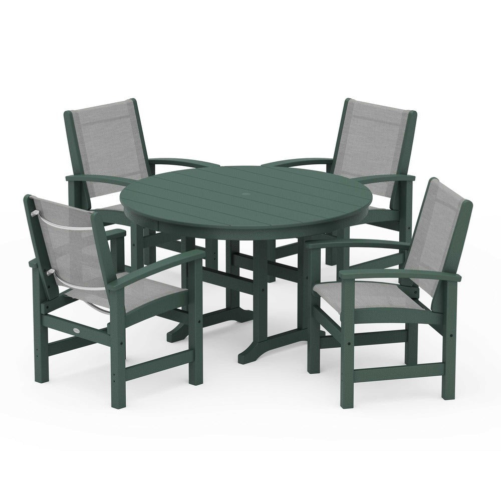 POLYWOOD® - Coastal 5-Piece Round Farmhouse Dining Set - PWS155 Outdoor Furniture POLYWOOD®