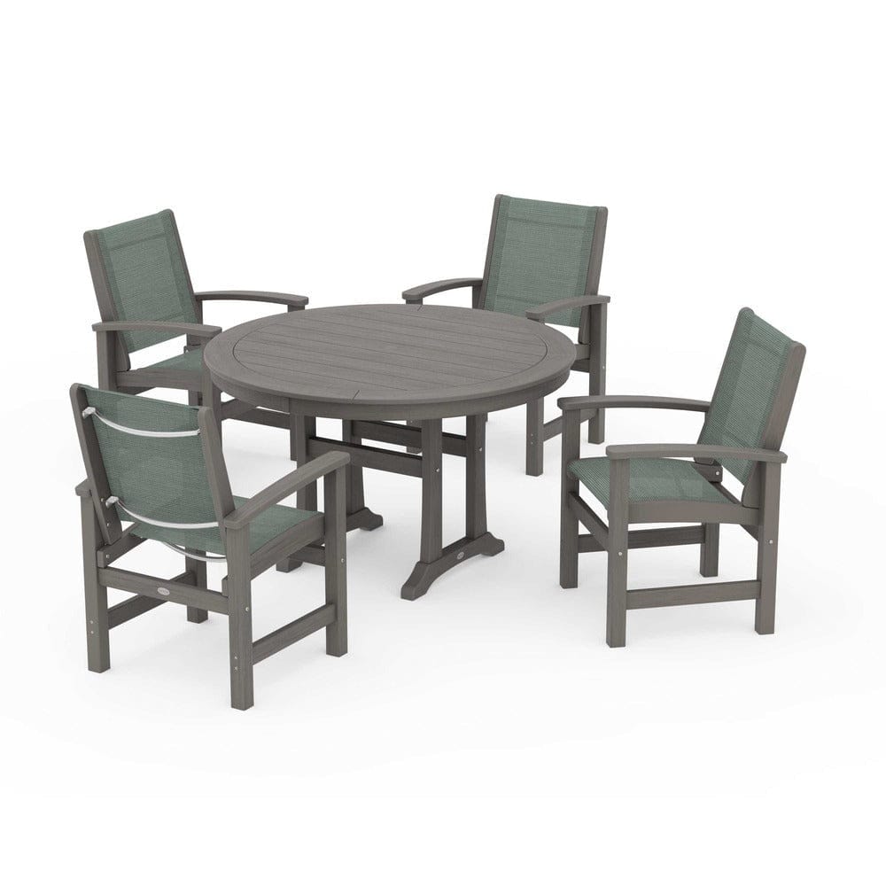 POLYWOOD® - Coastal 5-Piece Round Dining Set with Trestle Legs - PWS1119