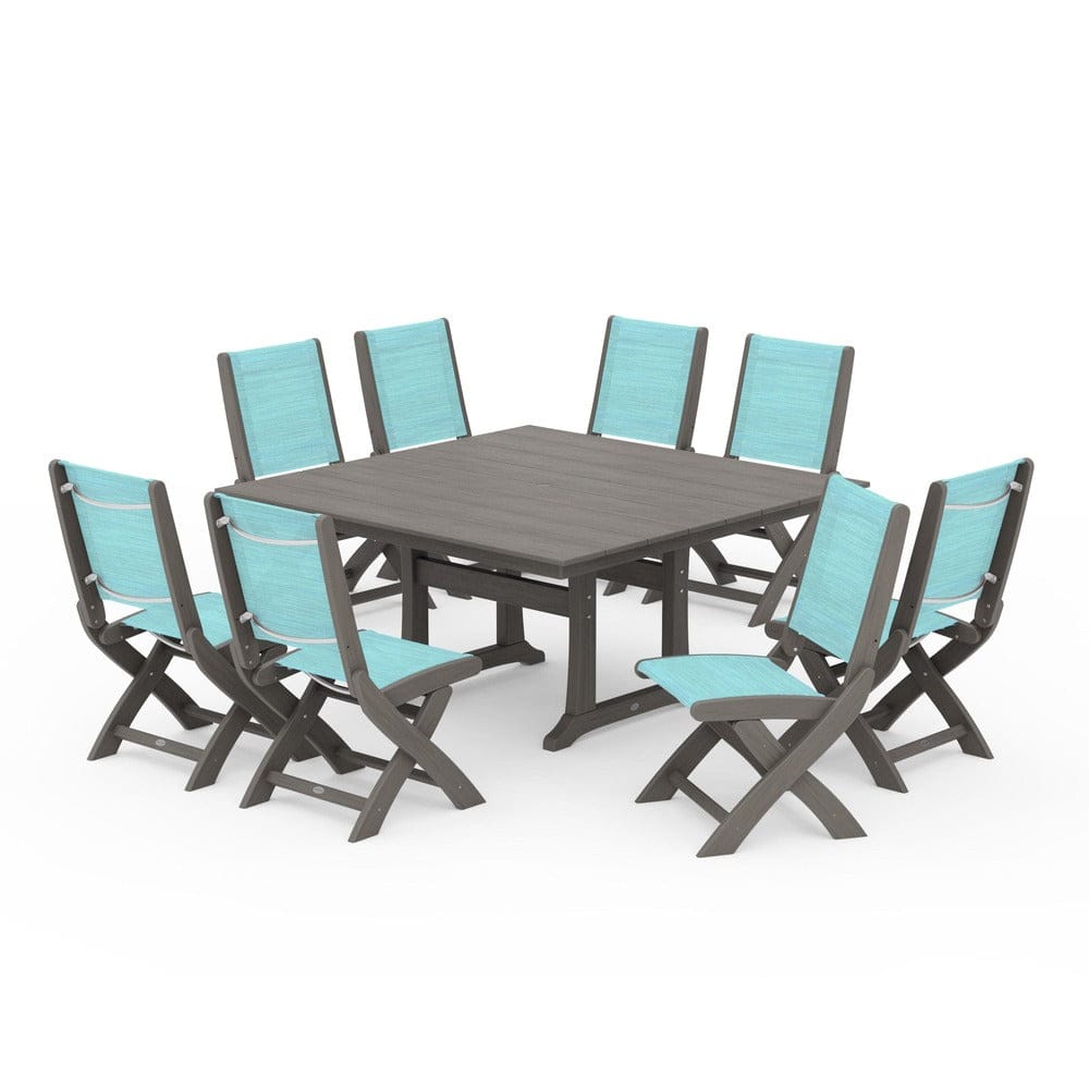 POLYWOOD® - Coastal Folding Side Chair 9-Piece Farmhouse Dining Set - PWS1287