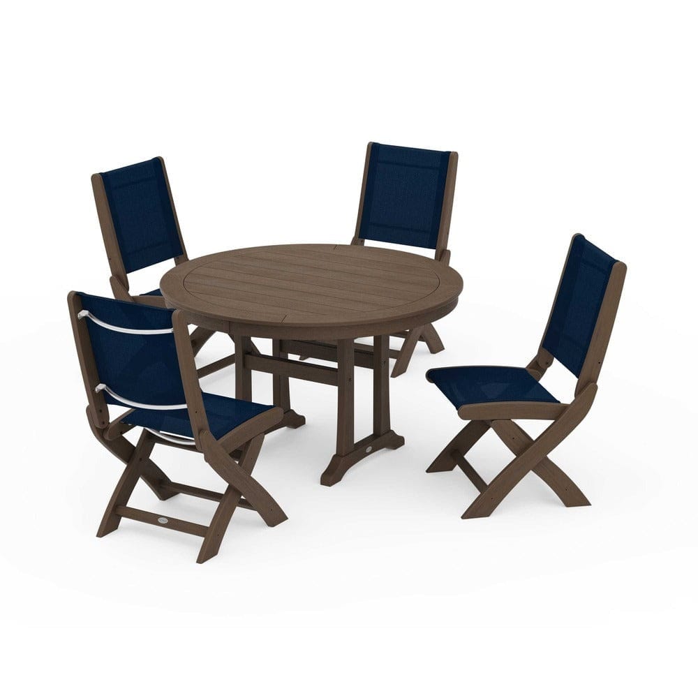 POLYWOOD® - Coastal Folding Side Chair 5-Piece Round Dining Set With Trestle Legs - PWS1121
