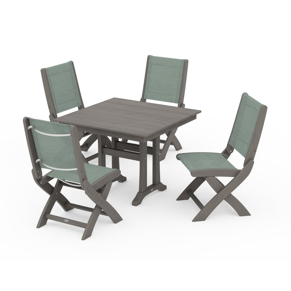 POLYWOOD® - Coastal Folding Side Chair 5-Piece Farmhouse Dining Set With Trestle Legs - PWS946