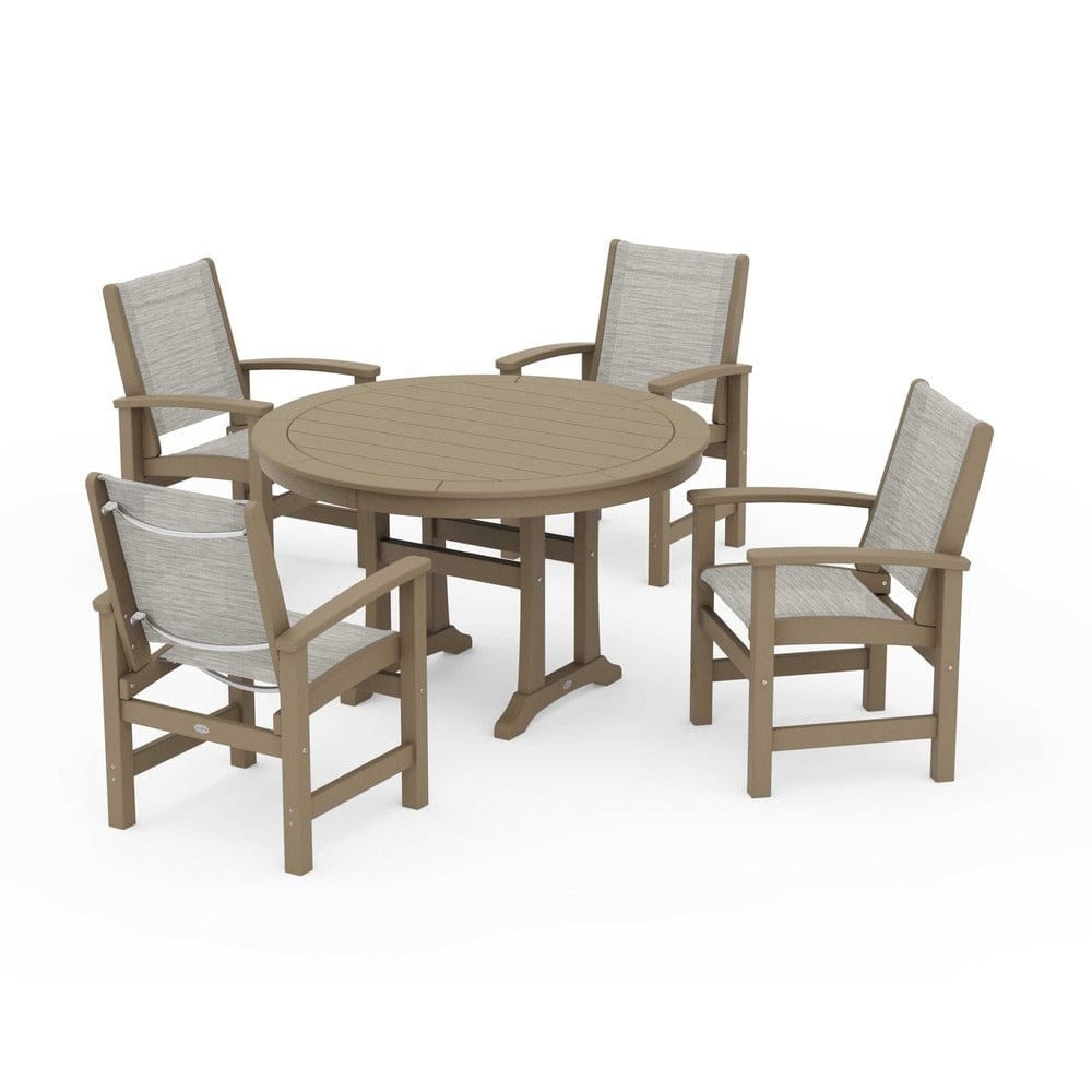 POLYWOOD® - Coastal 5-Piece Round Dining Set with Trestle Legs - PWS1119 Outdoor Furniture POLYWOOD®