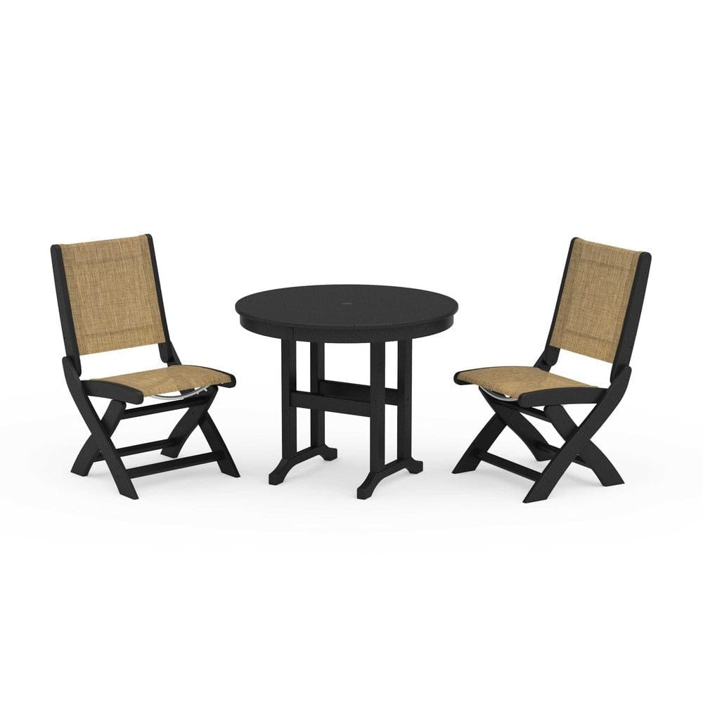 POLYWOOD® - Coastal Folding Side Chair 3-Piece Round Dining Set - PWS1329