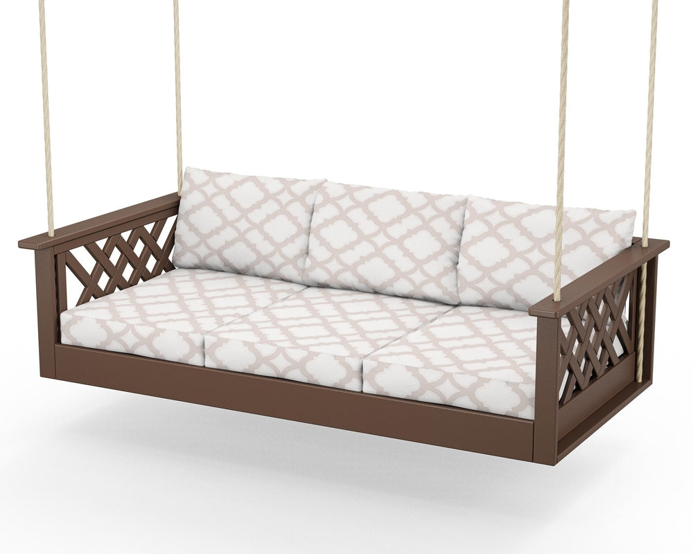 Wovendale Daybed Swing - Mahogany / Trellis Dune Burlap