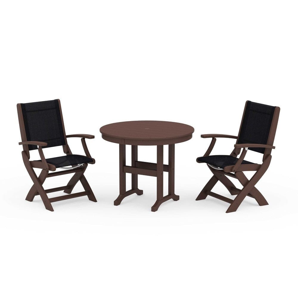 POLYWOOD® - Coastal Folding Chair 3-Piece Round Dining Set - PWS1328 Outdoor Furniture POLYWOOD®