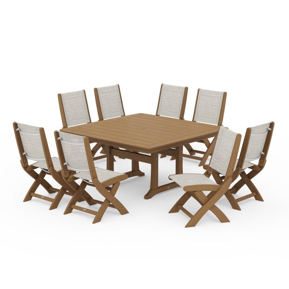 POLYWOOD® - Coastal Folding Side Chair 9-Piece Dining Set with Trestle Legs - PWS1113