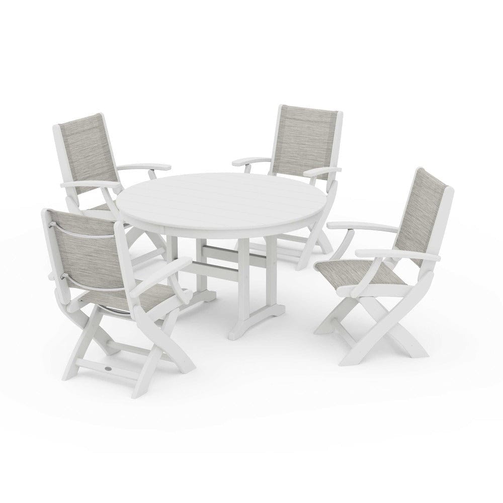 POLYWOOD® - Coastal Folding Chair 5-Piece Round Dining Set - PWS1357 Outdoor Furniture POLYWOOD®