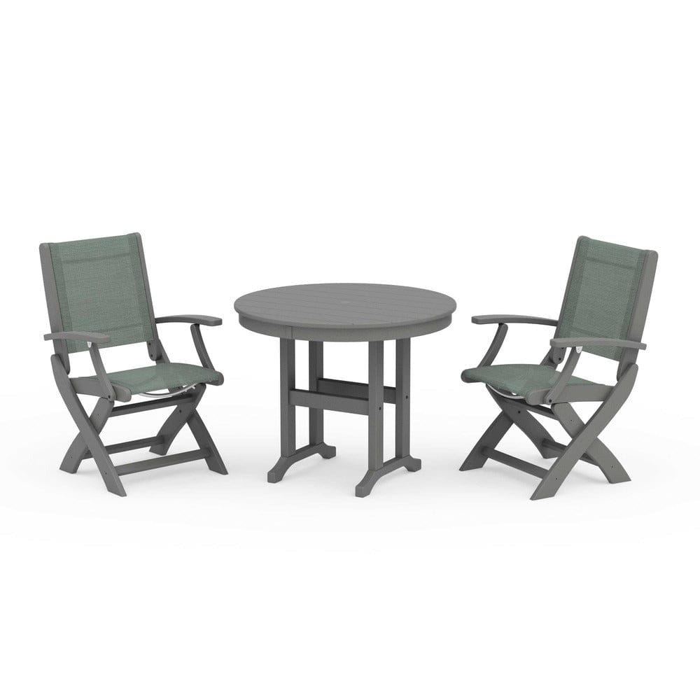 POLYWOOD® - Coastal Folding Chair 3-Piece Round Dining Set - PWS1328 Outdoor Furniture POLYWOOD®