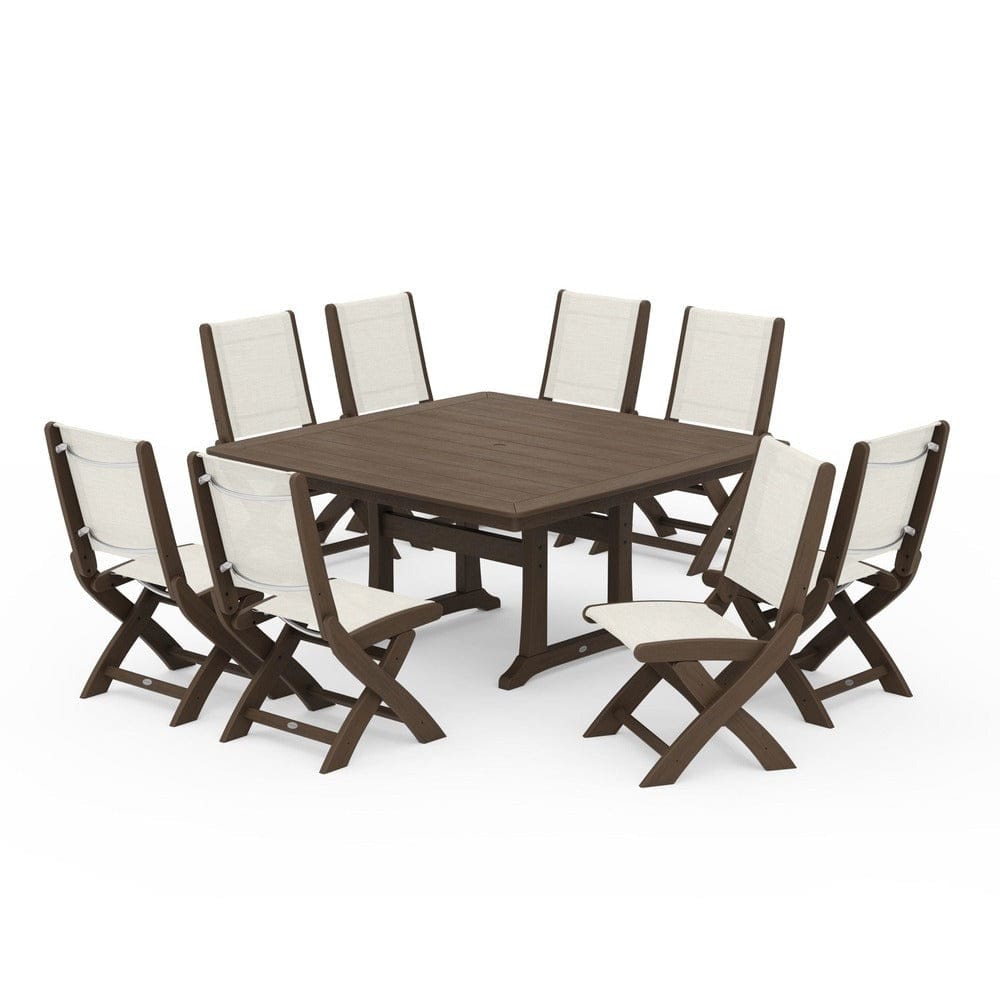 POLYWOOD® - Coastal Folding Side Chair 9-Piece Dining Set with Trestle Legs - PWS1113