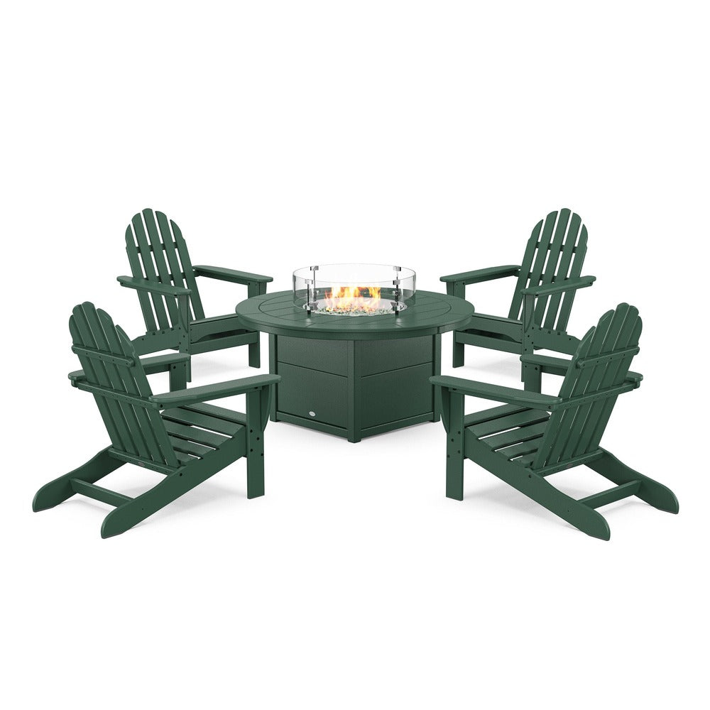 POLYWOOD® Classic Adirondack 5-Piece Conversation Set with Fire Pit Table- PWS706-1 Fire Table POLYWOOD®