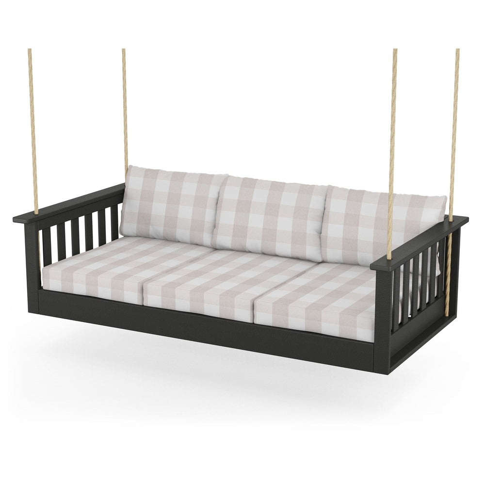 Vineyard Daybed Swing - Black / Buffalo Plaid Dune Burlap