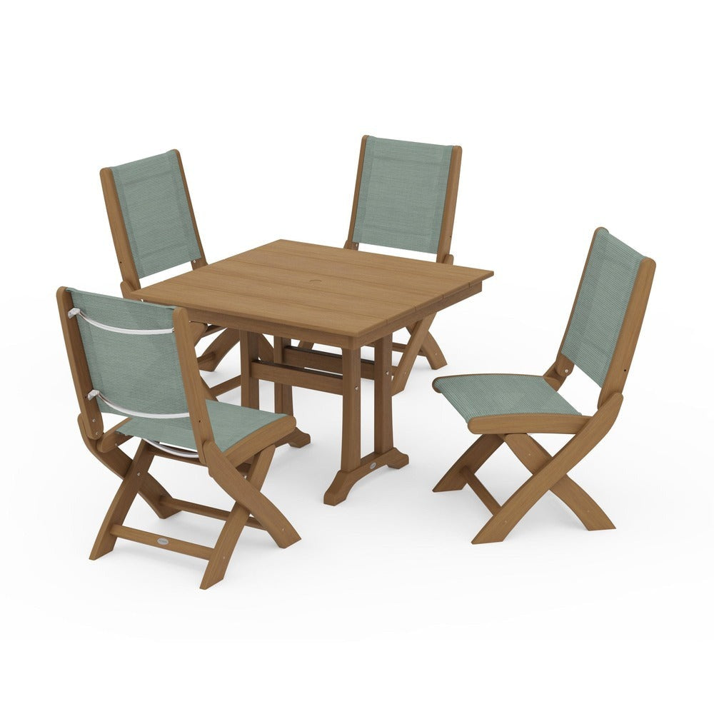 POLYWOOD® - Coastal Folding Side Chair 5-Piece Farmhouse Dining Set With Trestle Legs - PWS946