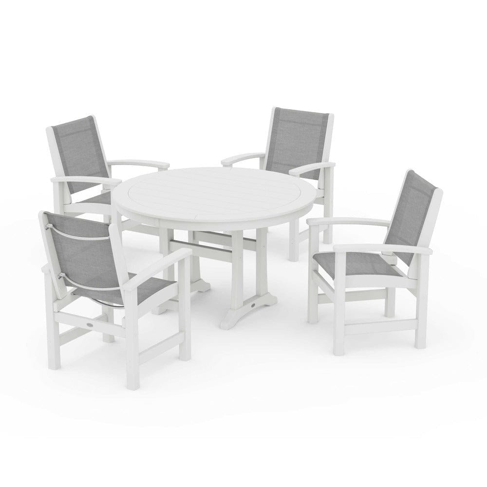 POLYWOOD® - Coastal 5-Piece Round Dining Set with Trestle Legs - PWS1119 Outdoor Furniture POLYWOOD®