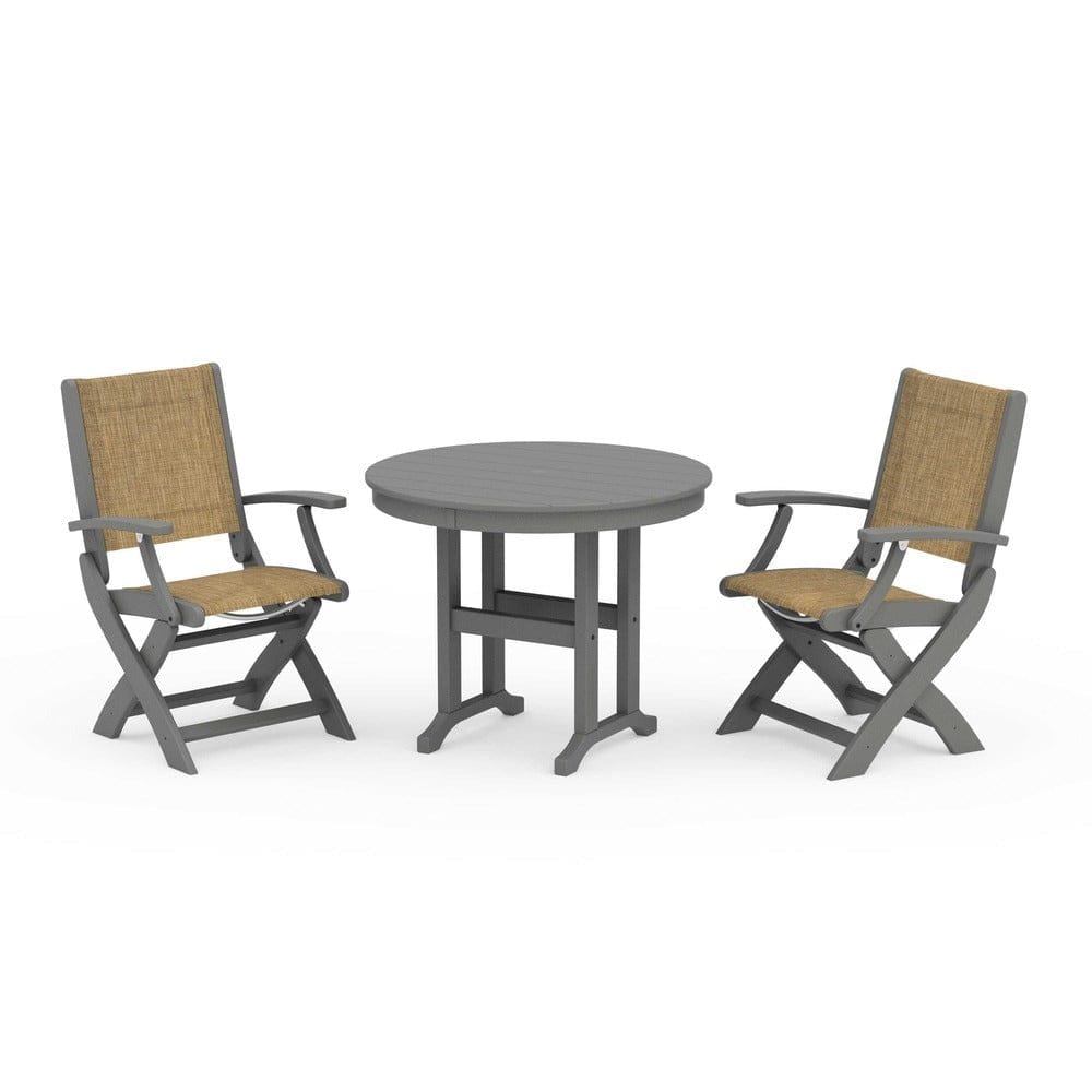 POLYWOOD® - Coastal Folding Chair 3-Piece Round Dining Set - PWS1328 Outdoor Furniture POLYWOOD®