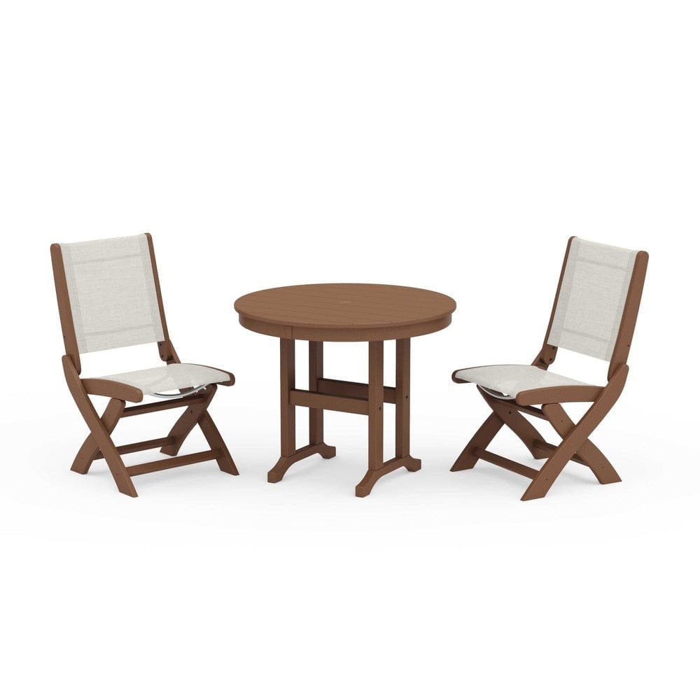 POLYWOOD® - Coastal Folding Side Chair 3-Piece Round Dining Set - PWS1329 Outdoor Furniture POLYWOOD®