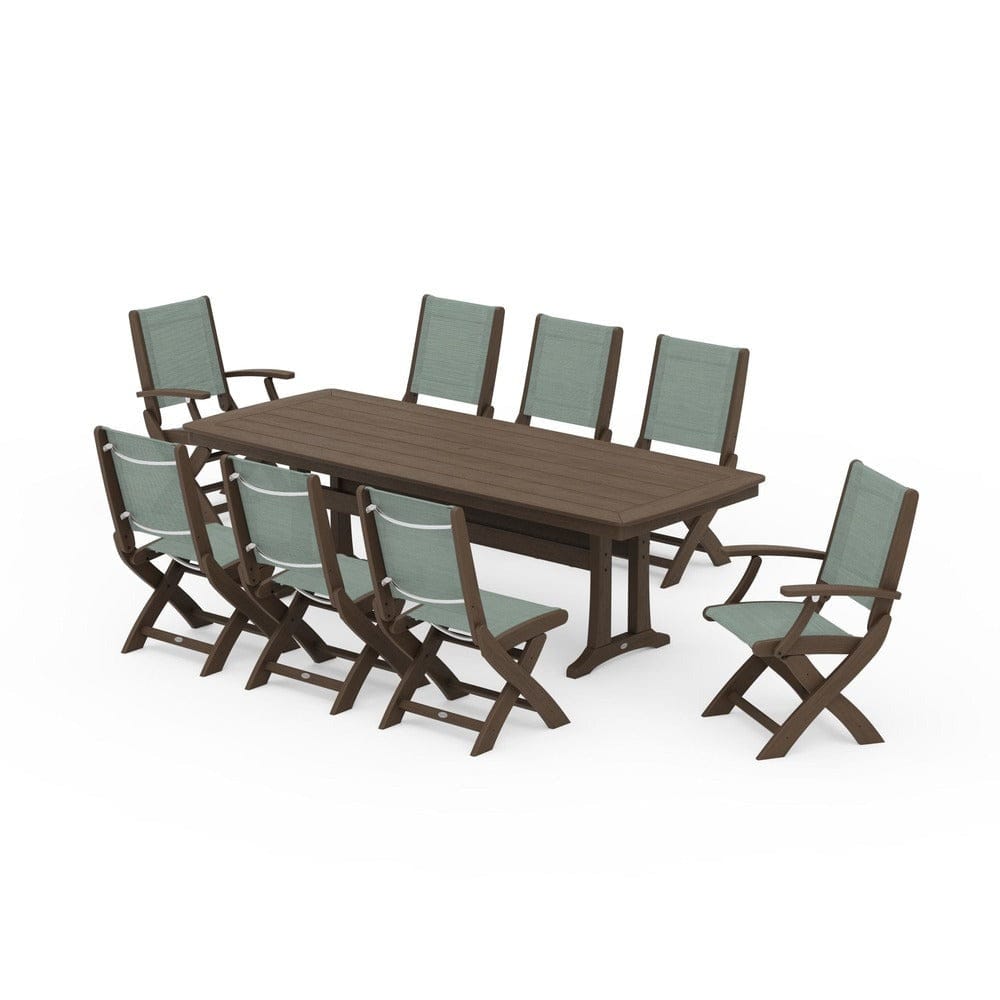 POLYWOOD® - Coastal Folding 9-Piece Dining Set with Trestle Legs - PWS1501