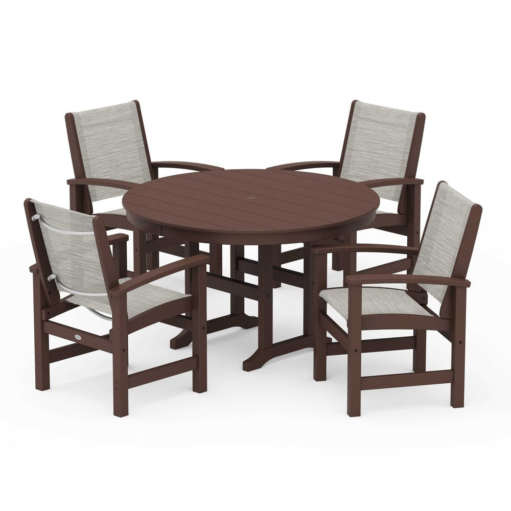 POLYWOOD® - Coastal 5-Piece Round Farmhouse Dining Set - PWS155 Outdoor Furniture POLYWOOD®