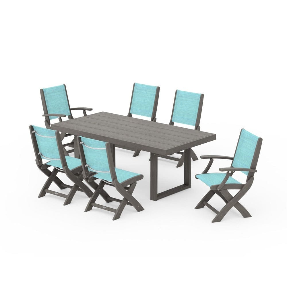 POLYWOOD® - Coastal Folding Chair 7-Piece Dining Set with Trestle Legs - PWS871