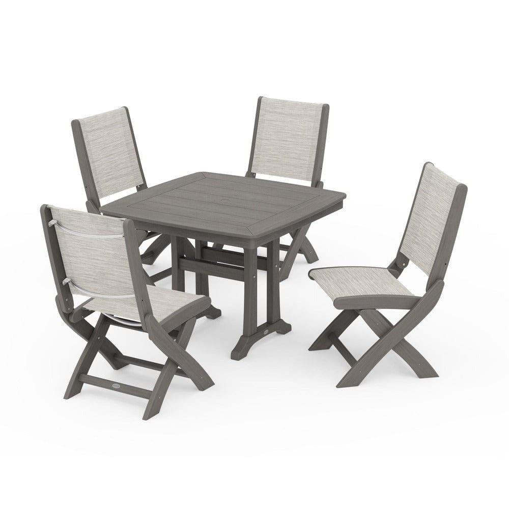 POLYWOOD® - Coastal Folding Side Chair 5-Piece Dining Set with Trestle Legs - PWS968