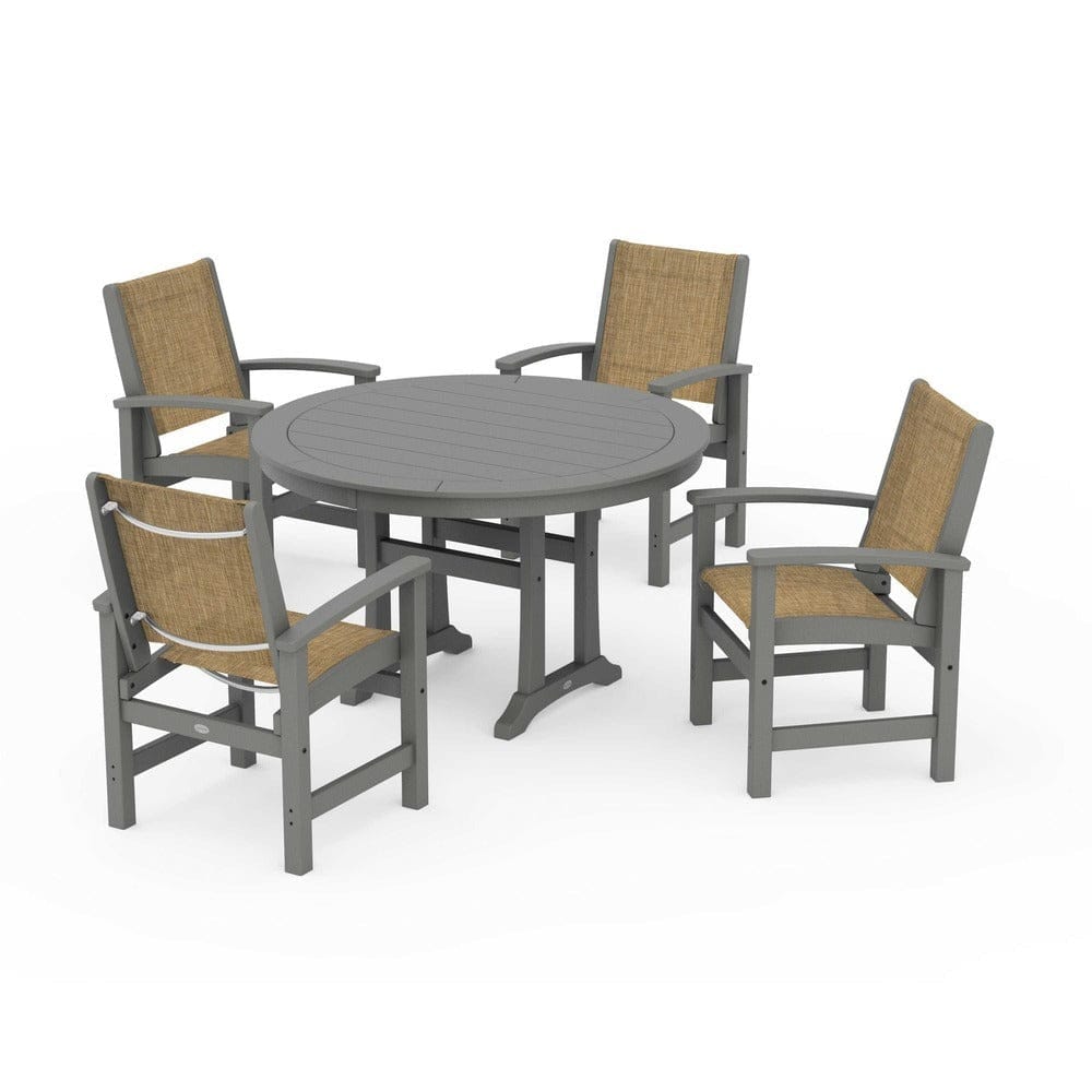 POLYWOOD® - Coastal 5-Piece Round Dining Set with Trestle Legs - PWS1119