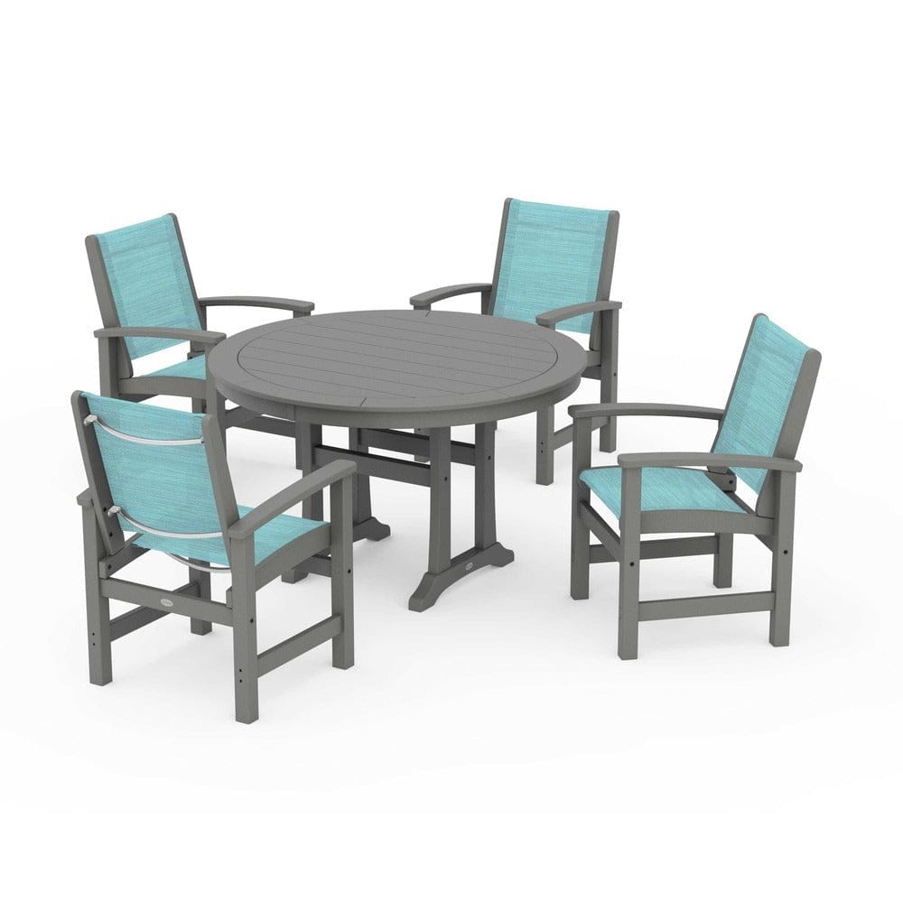 POLYWOOD® - Coastal 5-Piece Round Dining Set with Trestle Legs - PWS1119 Outdoor Furniture POLYWOOD®