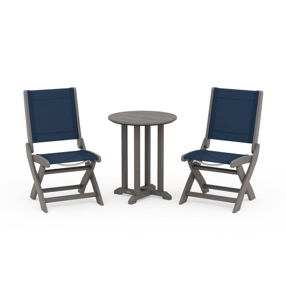 POLYWOOD® - Coastal Folding Side Chair 3-Piece Round Bistro Dining Set - PWS1296