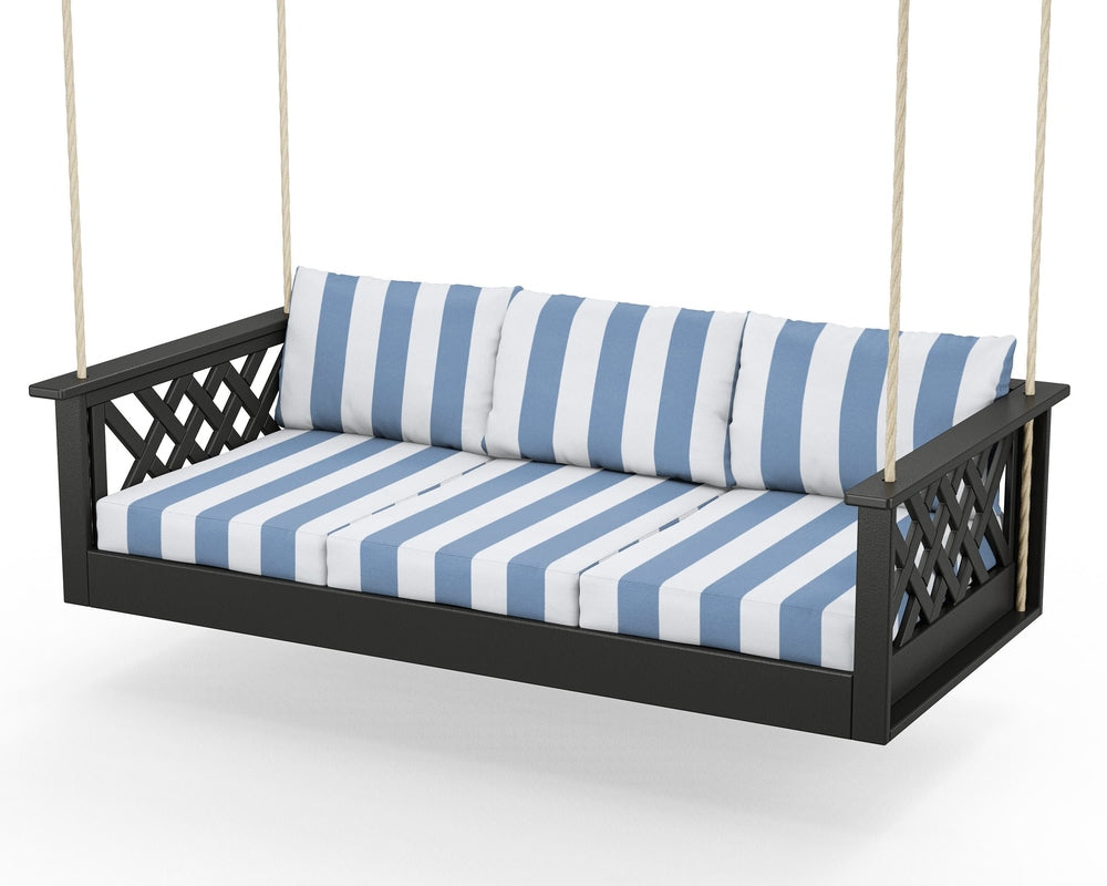 Wovendale Daybed Swing - Black / Cabana Stripe Sky Blue