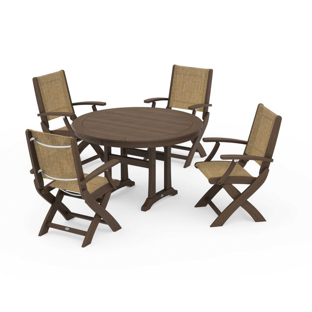 POLYWOOD® - Coastal Folding Chair 5-Piece Round Dining Set with Trestle Legs - PWS1120