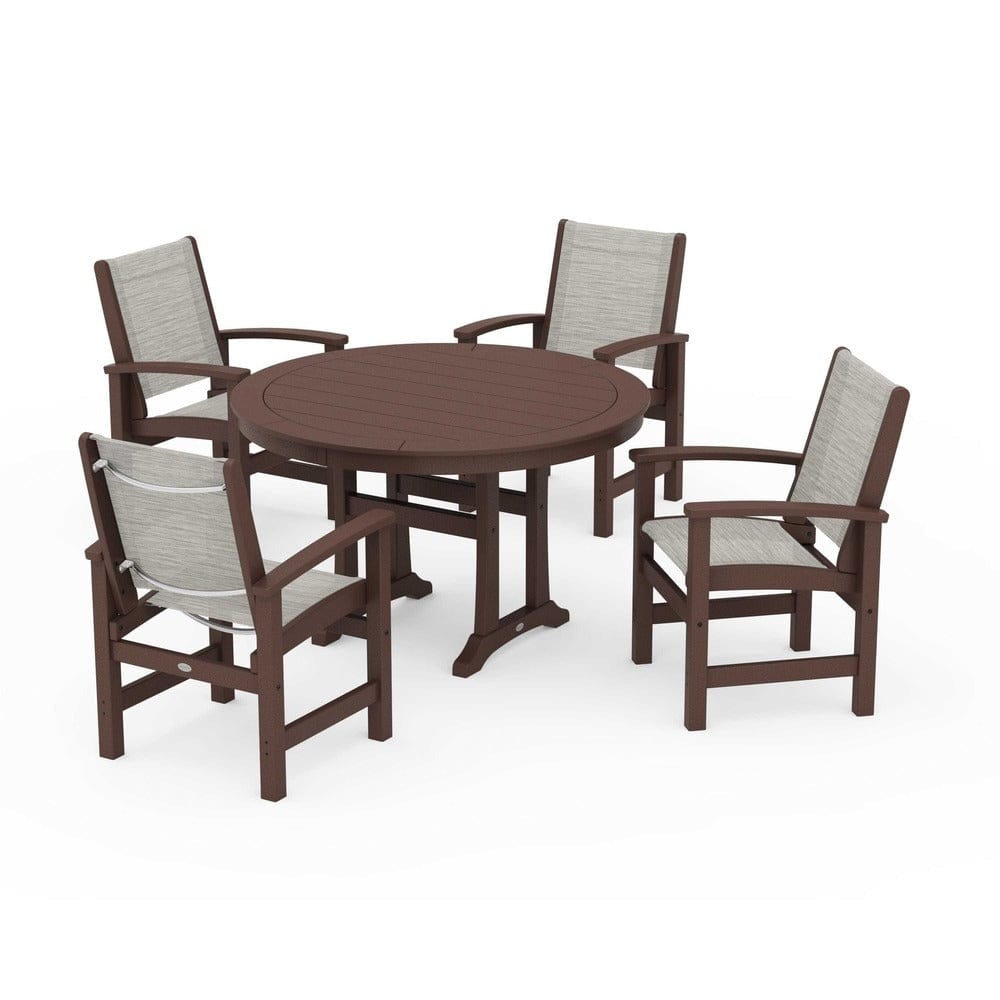 POLYWOOD® - Coastal 5-Piece Round Dining Set with Trestle Legs - PWS1119 Outdoor Furniture POLYWOOD®