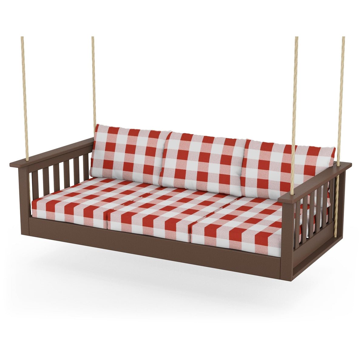 Vineyard Daybed Swing - Mahogany / Buffalo Plaid Crimson