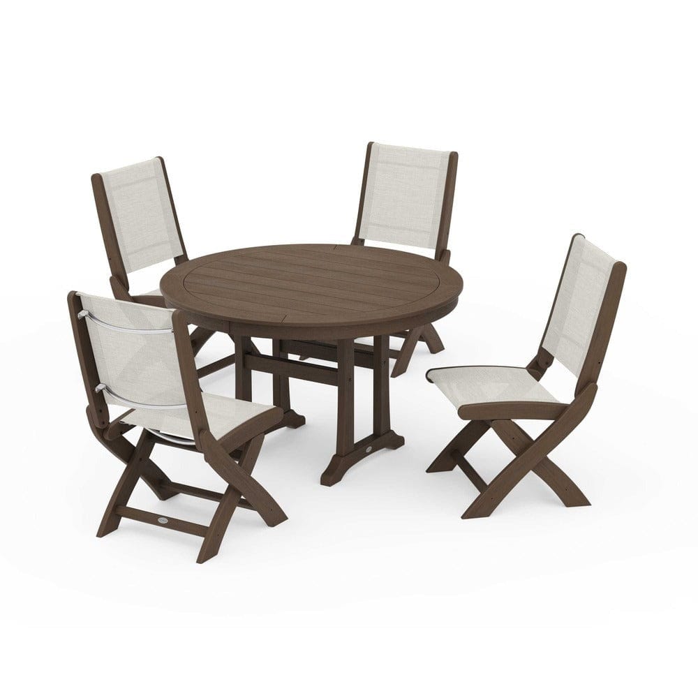 POLYWOOD® - Coastal Folding Side Chair 5-Piece Round Dining Set With Trestle Legs - PWS1121