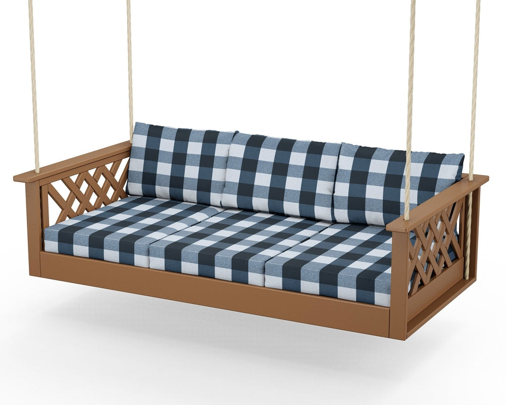 Wovendale Daybed Swing - Teak / Buffalo Plaid Marine Indigo