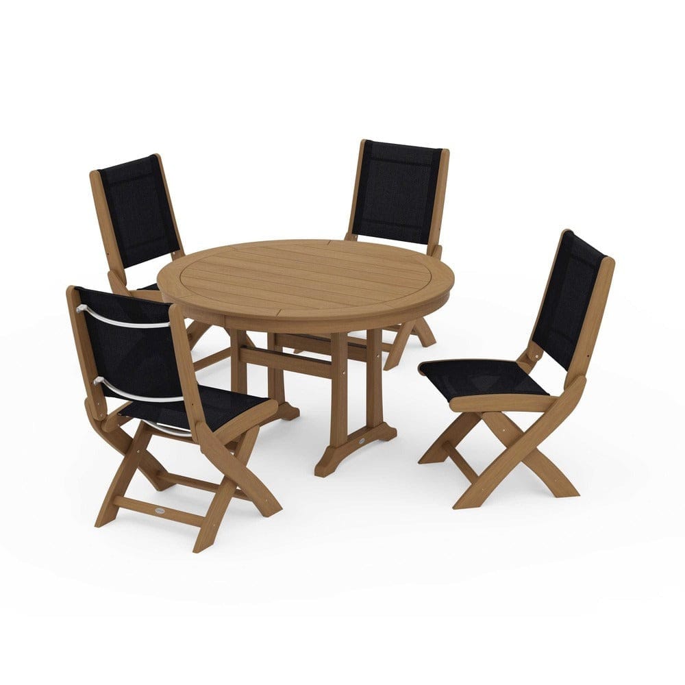 POLYWOOD® - Coastal Folding Side Chair 5-Piece Round Dining Set With Trestle Legs - PWS1121