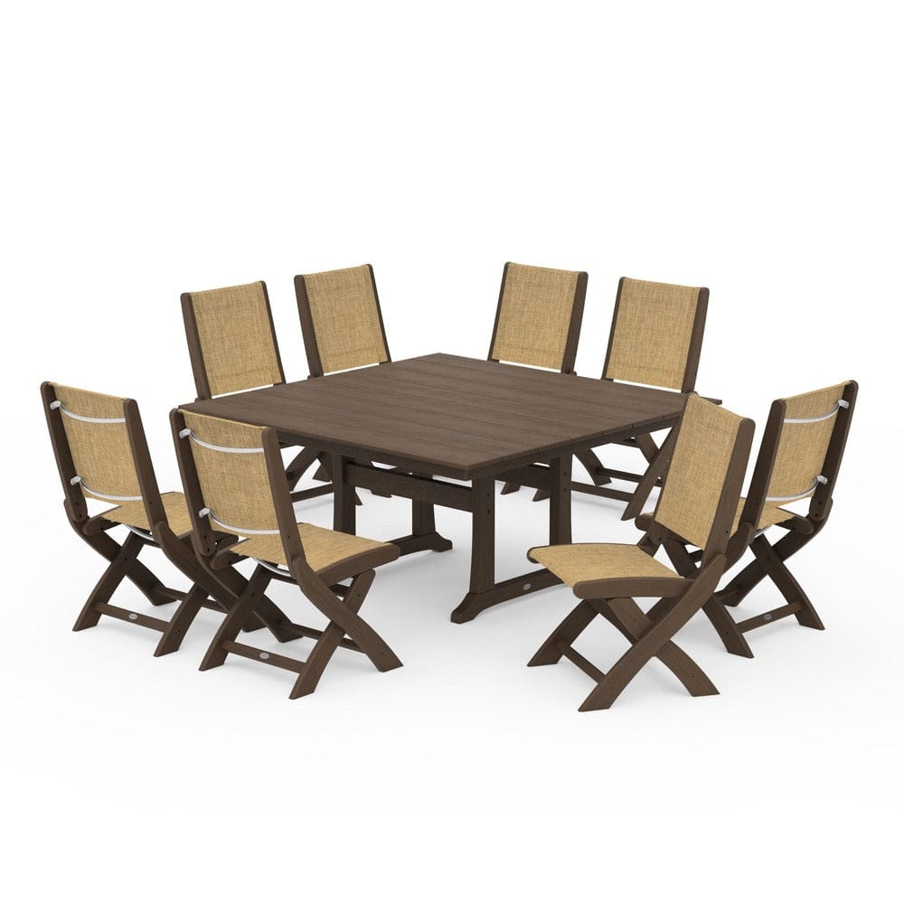 POLYWOOD® - Coastal Folding Side Chair 9-Piece Farmhouse Dining Set - PWS1287