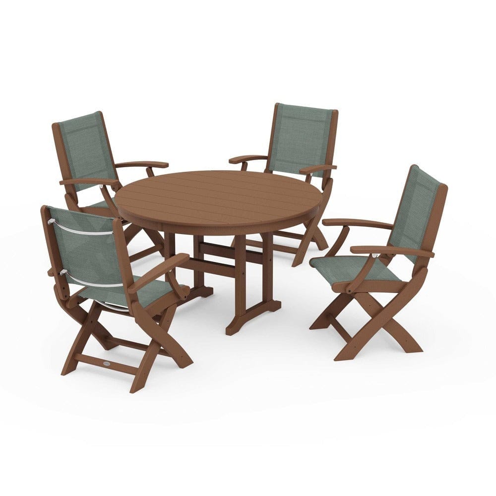 POLYWOOD® - Coastal Folding Chair 5-Piece Round Dining Set - PWS1357 Outdoor Furniture POLYWOOD®