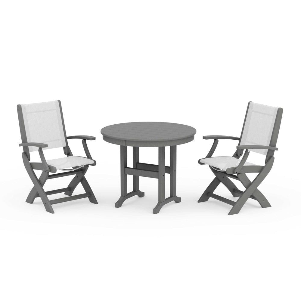 POLYWOOD® - Coastal Folding Chair 3-Piece Round Dining Set - PWS1328