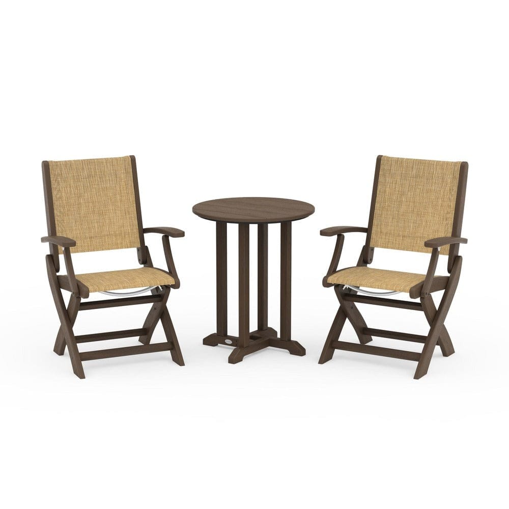 POLYWOOD® - Coastal Folding 3-Piece Round Bistro Dining Set - PWS1295