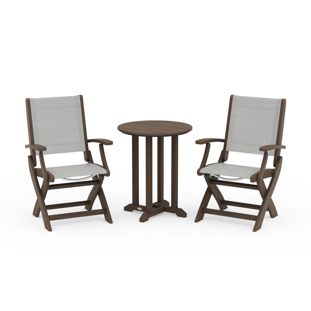 POLYWOOD® - Coastal Folding 3-Piece Round Bistro Dining Set - PWS1295