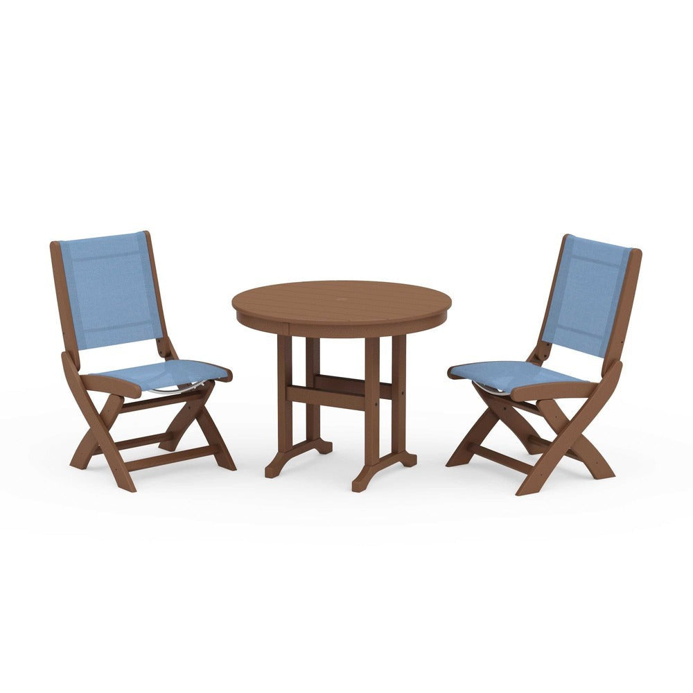 POLYWOOD® - Coastal Folding Side Chair 3-Piece Round Dining Set - PWS1329