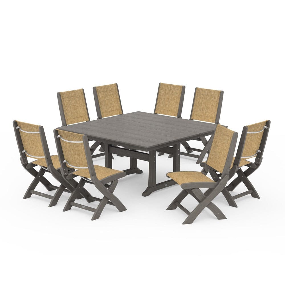 POLYWOOD® - Coastal Folding Side Chair 9-Piece Farmhouse Dining Set - PWS1287