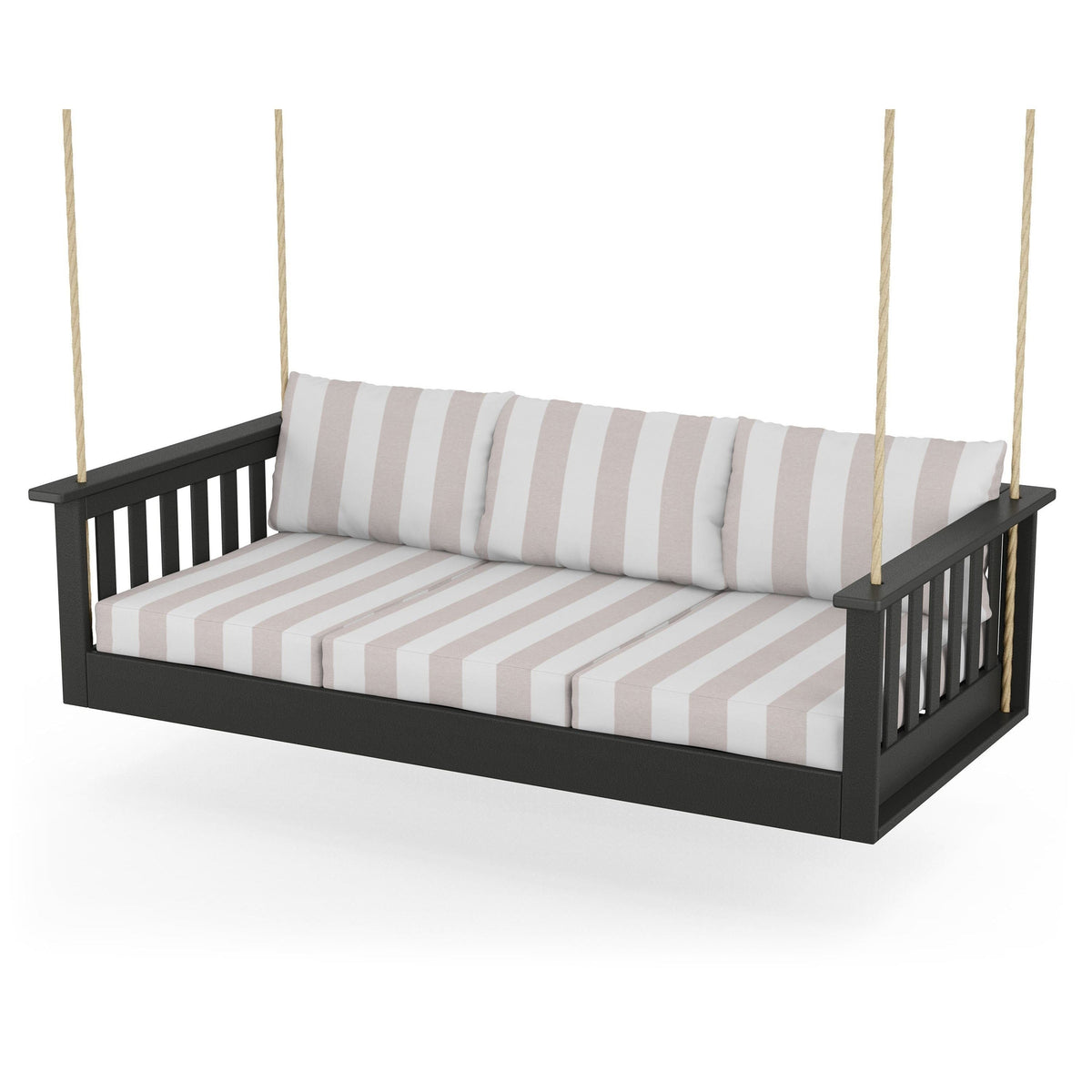 Vineyard Daybed Swing - Black / Cabana Stripe Dune Burlap