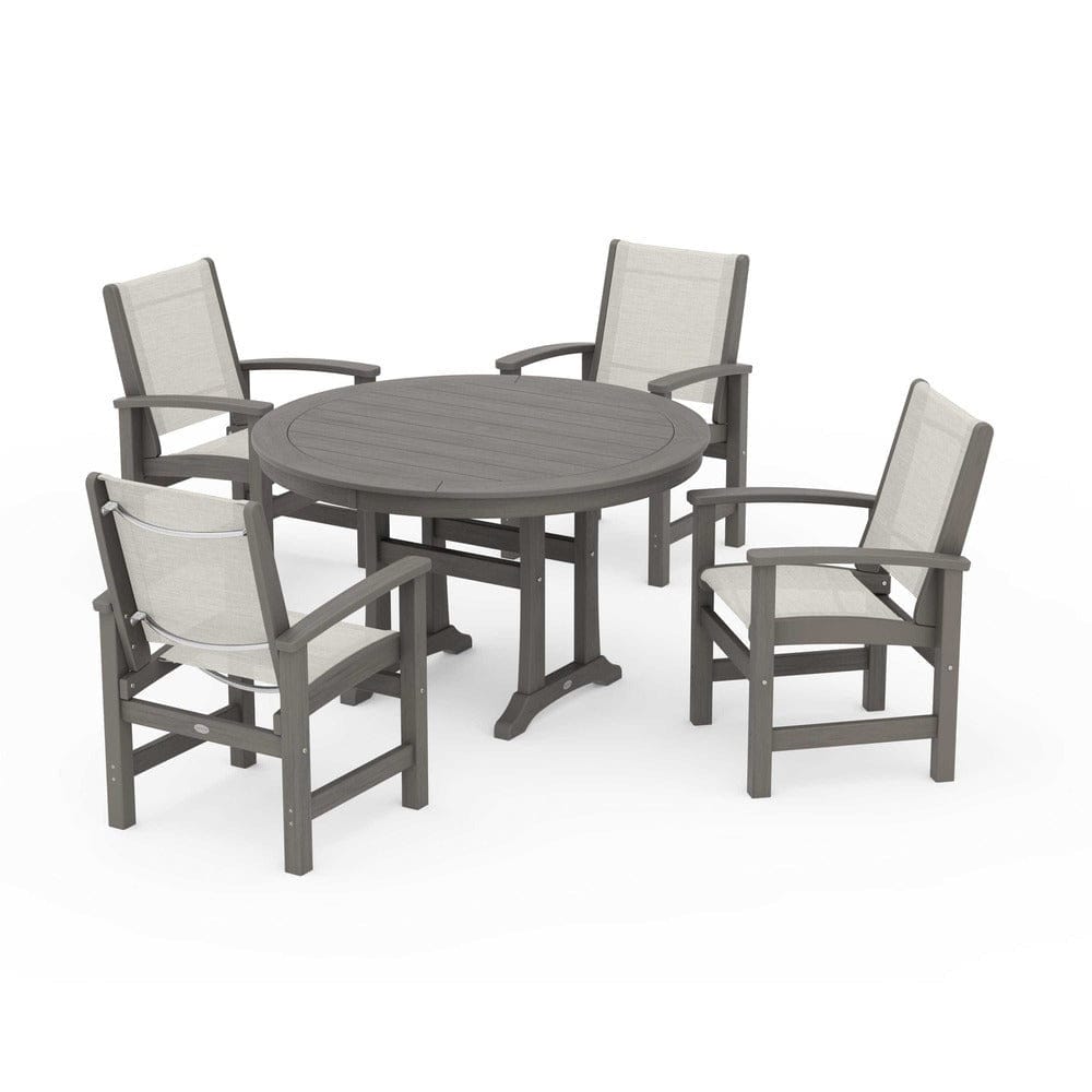 POLYWOOD® - Coastal 5-Piece Round Dining Set with Trestle Legs - PWS1119