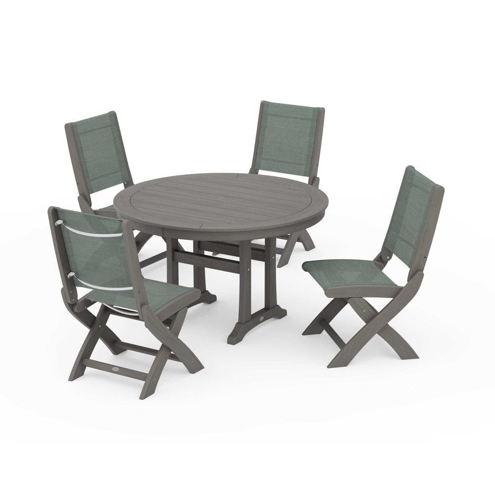 POLYWOOD® - Coastal Folding Side Chair 5-Piece Round Dining Set With Trestle Legs - PWS1121