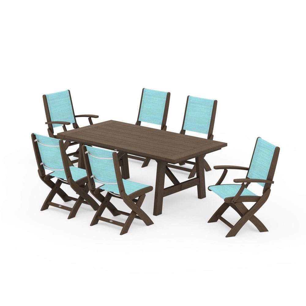 POLYWOOD® - Coastal Folding Chair 7-Piece Rustic Farmhouse Dining Set - PWS1078