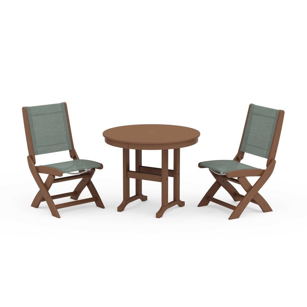 POLYWOOD® - Coastal Folding Side Chair 3-Piece Round Dining Set - PWS1329